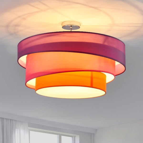 Lindby Textil Deckenleuchte rund 3 flammig, Ringe Deckenlampe Stoff Violett Pink Orange 3x E27 max. 60W ohne Leuchtmittel Schlafzimmerleuchte