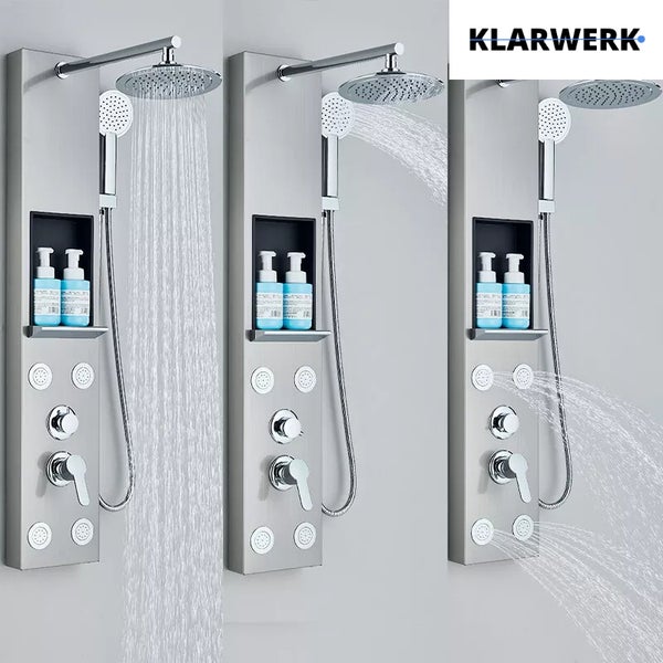 Duschpaneel mit Kopfbrause, Handbrause, Massagedüsen und Ablage
