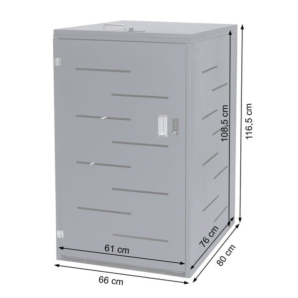 Grauer Mülltonnenbox mit Maßen