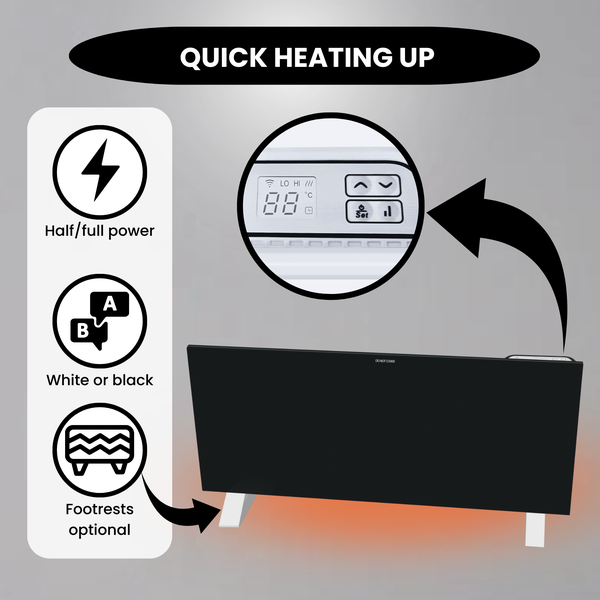 Konvektor Quality Heating Eco Slim WIFI Serie 97x5 cm 2000W Aluminium schwarz inkl. intelligenter WLAN-Steuerung und Wandmontage