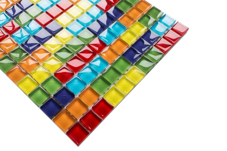 Glasmosaik auf Netz für Bad und Küche 30cm x 30cm  - Long Rainbow