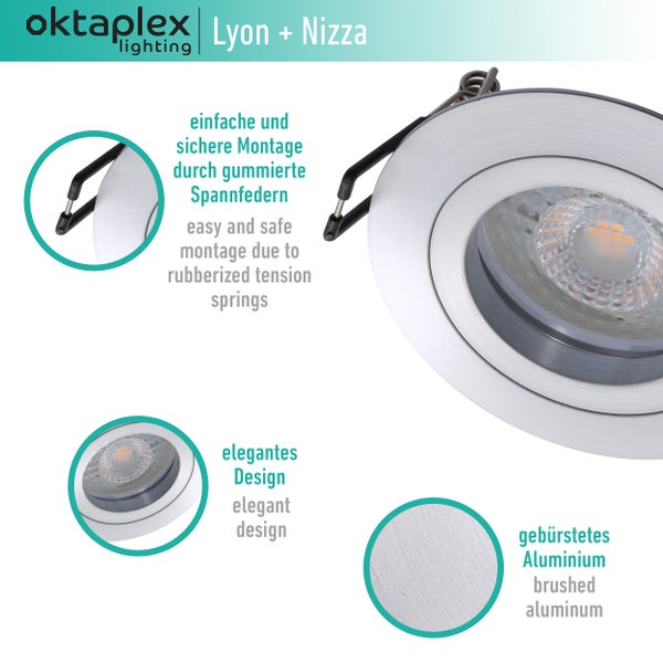 Einbaurahmen Ø 80mm Aluminium Lyon 68mm flach Spot rund kompatibel mit GU10 LED-Modul Decken Einbaustrahler silber perfekt für Wohnräume