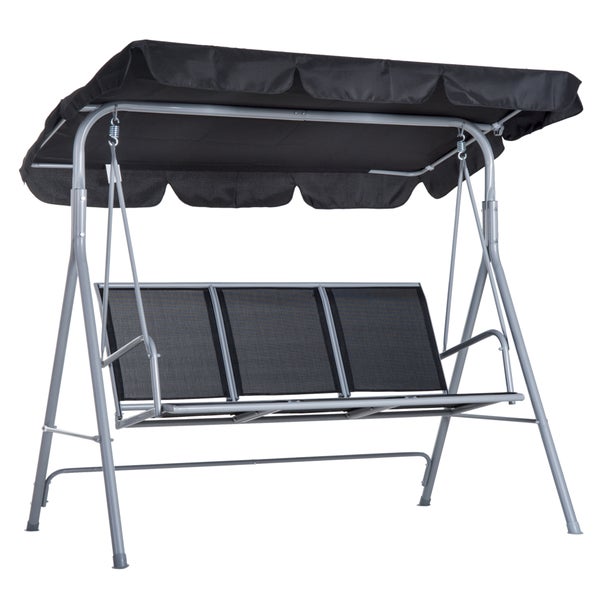 Outsunny Hollywoodschaukel, 3-Sitzer Gartenschaukel mit Dach, 171 x 108 x 154 cm, Metall, Schwarz+Silber