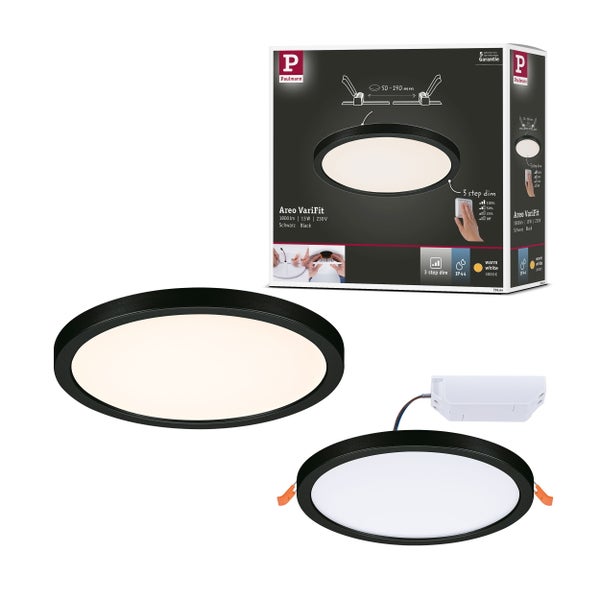 VariFit LED Einbaupanel 3-Step-Dim Areo IP44 rund 175mm 13W 1300lm 3000K Schwarz dimmbar