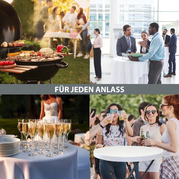 Stehtisch klappbar Ø 80 cm Tischplatte Höhe 110 cm Stahlgestell Partytisch Bistrotisch in weiß
