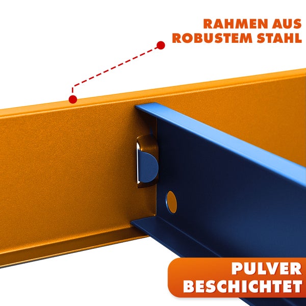 FLOORDIREKT Schwerlastregal Rhino - bis 1050 kg - Pulverbeschichtet - 180 x 90 x 45 cm Blau-Orange