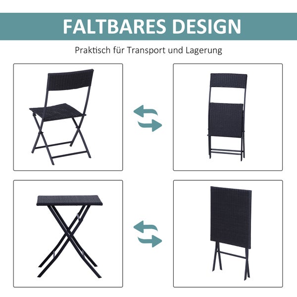 Outsunny Bistroset, Metall, PE Polyrattan, schwarz