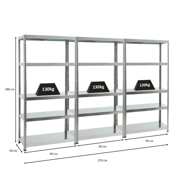 PROREGAL Mega Deal 3x Schwerlastregal Steel Eagle HxBxT 180 x 90 x 40 cm Fachlast 130 kg Verzinkt