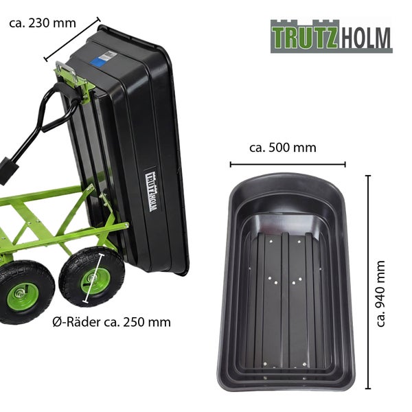 Bollerwagen mit Schubkarrenfunktion und Maßangaben