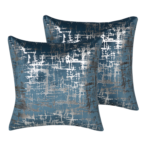 Dekokissen 2er Set GARDENIA Samtstoff 45 x 45 cm Blau Abstraktes Muster