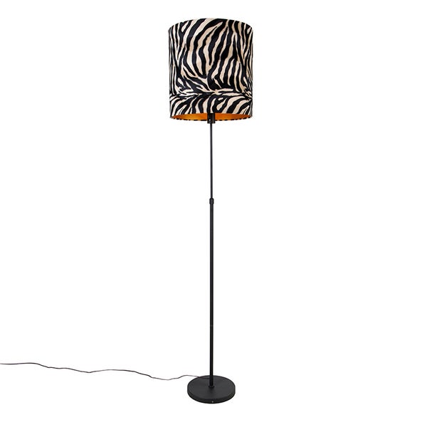 QAZQA - Klassisch I Antik Stehlampe schwarzer Schirm Zebra Design 40 cm verstellbar - Parte I Wohnzimmer I Schlafzimmer - Textil Länglich - LED geeignet E27