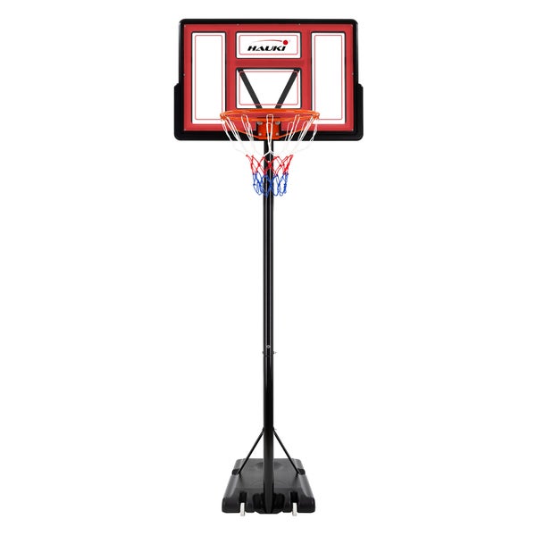 Hauki Basketballkorb-Set Outdoor mit Ständer, Rollen, Ball und Pumpe, Rot, höhenverstellbar 235-295 cm, Basketballständer mobil, Korbanlage tragbar, befüllbar, Basketballanlage für Kinder/Erwachsene