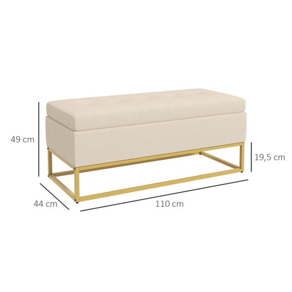 HOMCOM Sitzbank mit Stauraum, Klappdeckel, Stahlbeine, für Wohnzimmer, Schlafzimmer, 110 x 44 x 49 cm, Samtoptik, Beige