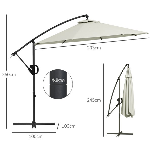 Outsunny Ampelschirm mit Kreuzfuß, mit Kurbel, Neigung und 8 Rippen, für Außenpool, Garten, Balkon,  Ø293 cm, Metall, Polyester, Crème
