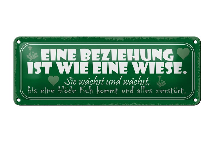 Blechschild Spruch 27x10cm Beziehung wie Wiese wächst bis Dekoration