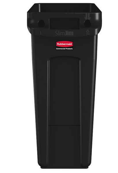 PROREGAL Rubbermaid Slim Jim Mülleimer Mit Belüftungskanälen 60 Liter HxBxT 63,5 x 28 x 56 cm Schwarz