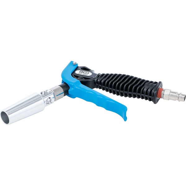 Druckluftpistole mit blauem Griff und silberfarbener Düse