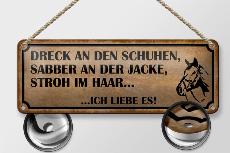 Blechschild Spruch 27x10cm Dreck Schuhen Stroh Haar Reiter Dekoration