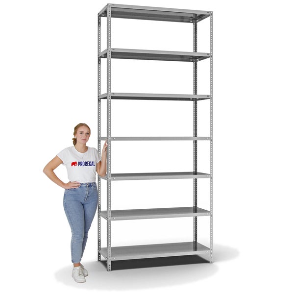 PROREGAL Fachbodenregal Schraubsystem Light-Duty Grundregal HxBxT 300 x 130 x 50 cm 7 Ebenen Fachlast 125 kg Beidseitig Nutzbar Verzinkt