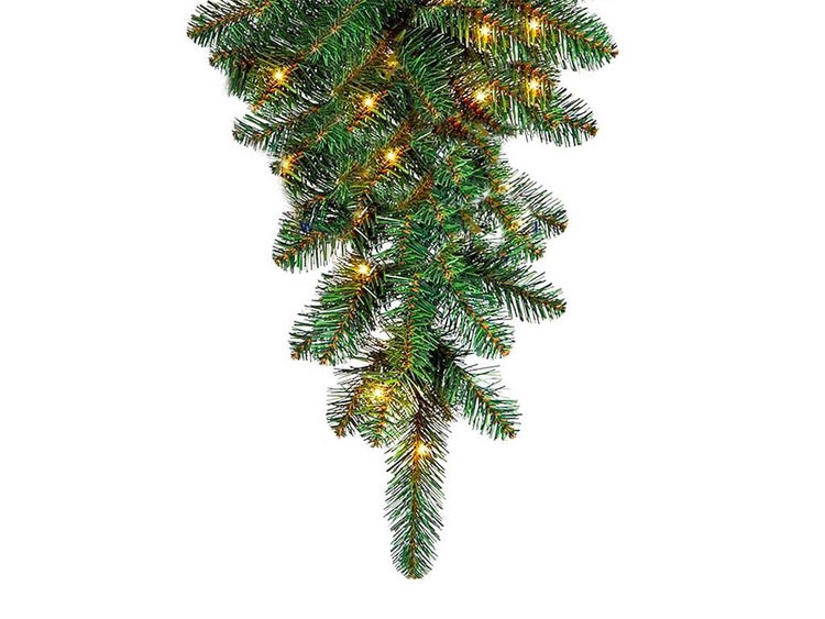 Hängender künstlicher Weihnachtsbaum Sirius 120cm mit LED Beleuchtung, Tannenbaum Christbaum Kunstbaum Dekobaum mit Metallständer