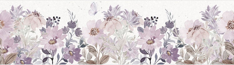 Selbstklebende Tapetenbordüre mit floralem Aquarellmuster und Schmetterling.