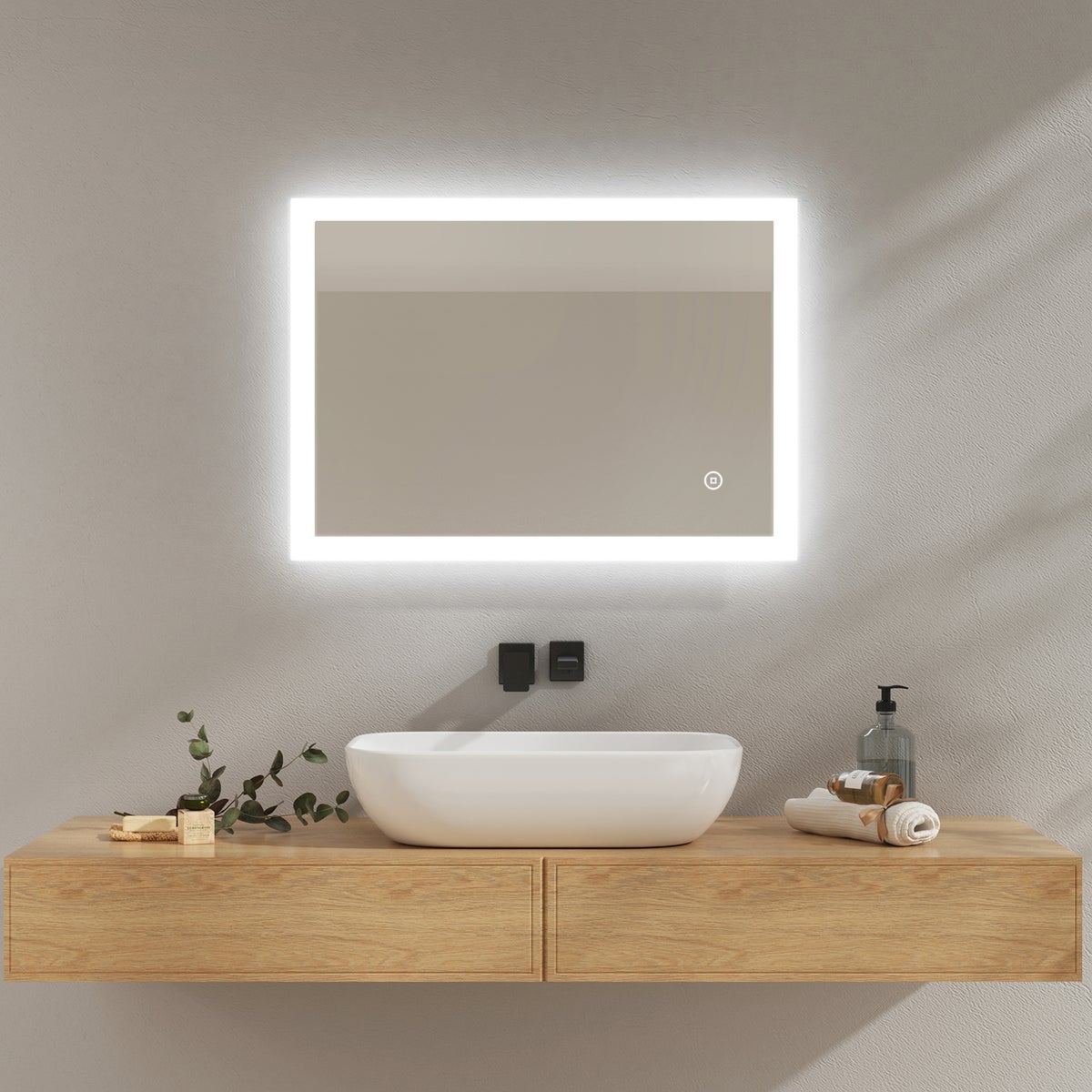 EMKE Badspiegel mit Beleuchtung, 70x50cm, Kaltweißes Licht