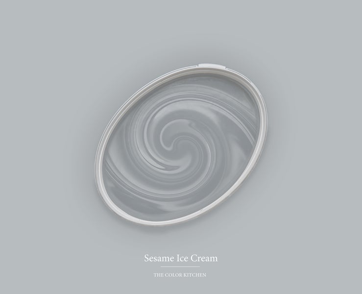 Wandfarbe The Color Kitchen Sesame Ice Cream, Farbmuster mit Wirbel in ovaler Form.