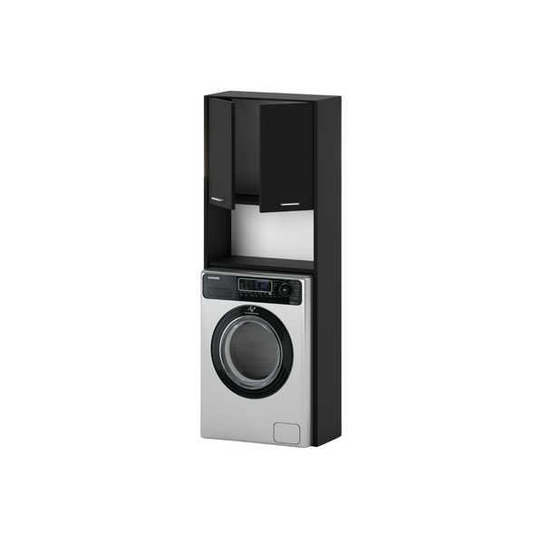 Waschmaschine mit schwarzem Wandschrank für das Badezimmer