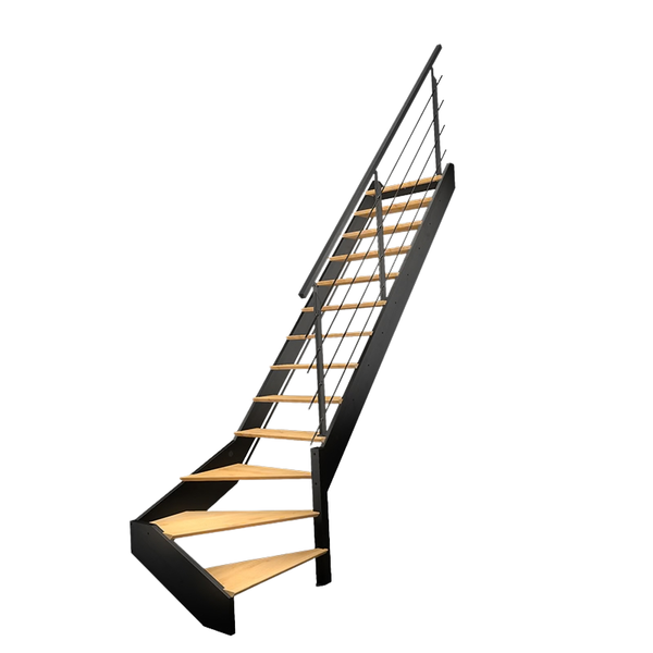 Raumspartreppe mit Metallrahmen und Holzstufen