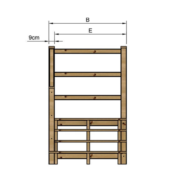 Abmessungen eines Holzregals mit Höhenangabe
