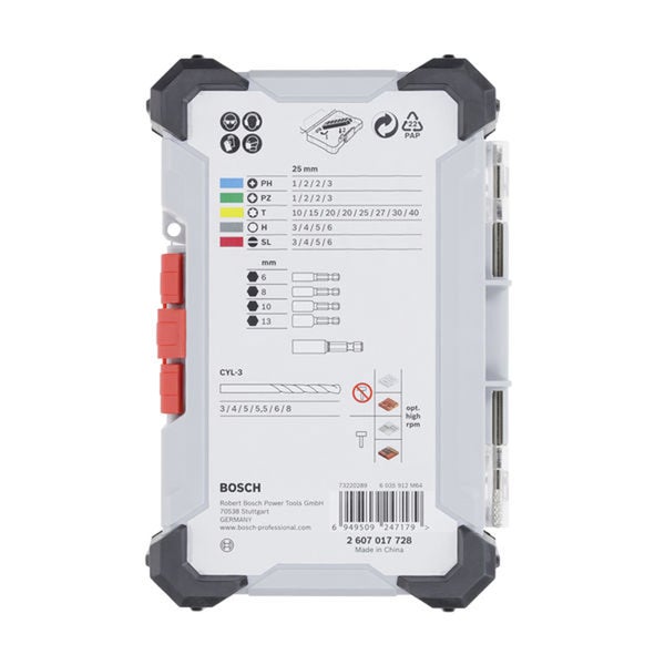 Bosch Logo mit Informationen zu Bohrereinsätzen und Schraubendrehereinsätzen