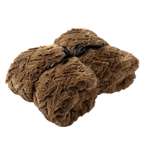Zusammengelegte braune Kuscheldecke mit Schleife