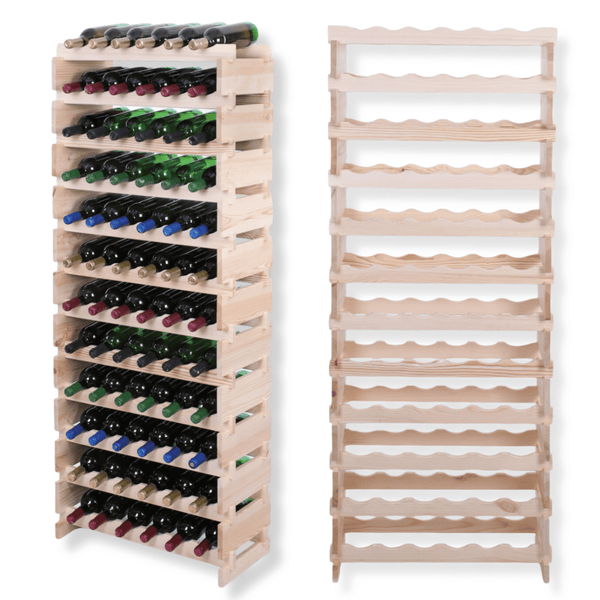 Weinregal VINOTECA FLEX PRO HxBxT 163x65x28cm 72 Flaschen auf 12 Ebenen Massives Kiefernholz Braun geölt