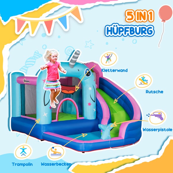 Outsunny Aufblasbare Hüpfburg mit Gebläse, Wasserspielcenter inkl. Sicherheitsnetz, Wasserrutsche, Spielburg Wasserpark für Kinder 3 bis 8 Jahre, 330 x 280 x 200cm