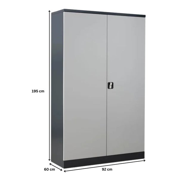 PROREGAL Stahlschrank Bee 4 Fachböden HxBxT 195 x 92 x 60 cm Pulverbeschichtetes & Verstärktes Fachbodenmaterial Schwarz & Grau