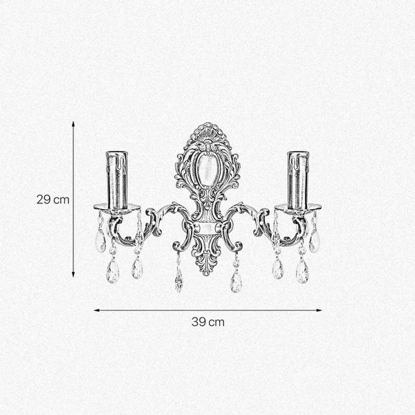 Wandleuchte, 29 cm hoch und 39 cm breit, mit dekorativen Kristallen