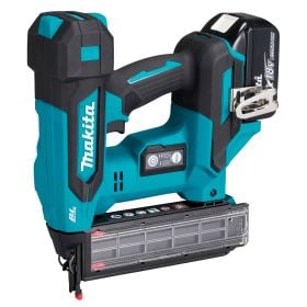Makita Akku Stiftnagler mit achtzehn Volt Antrieb und bürstenlosem Motor für präzises Arbeiten.