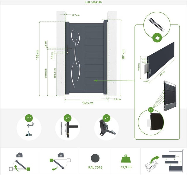Paket Flügeltor LIFE 350B180 + Tor LIFE 100P180