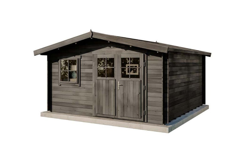 Gartenhaus Valeria-28 mit Fußboden aus Holz, Gerätehaus 428x427, 14,67 m², 28 mm Wandstärke - Imprägnierung Grau