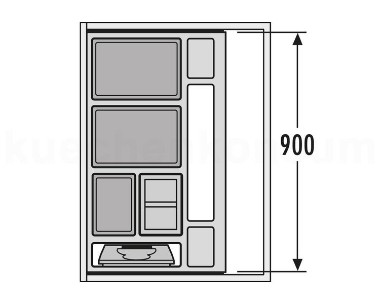 Technische Zeichnung der Schrankinneneinteilung mit einer Höhe von 900 Millimetern.