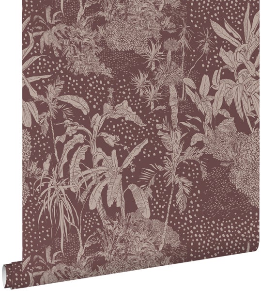 ESTAhome Tapete tropische Blätter Aubergineviolett - 50 x 900 cm - 139891