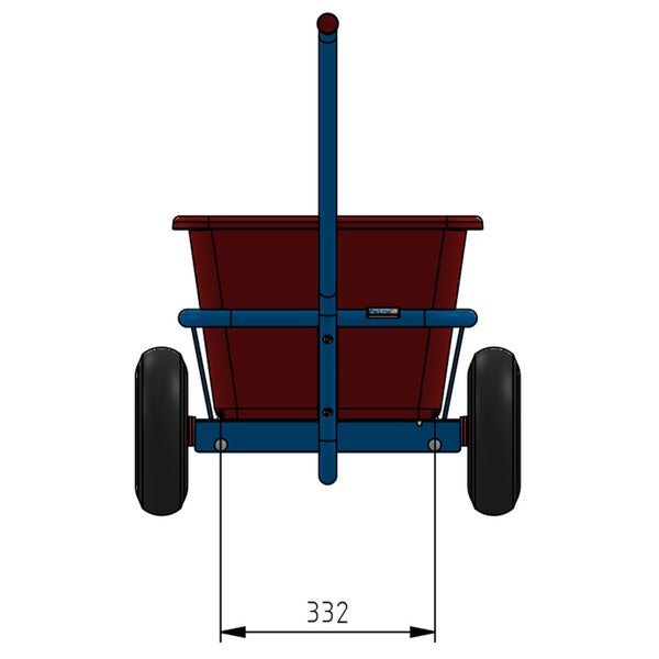 Gartenwagen mit Wanne, Griff und zwei Rädern, technische Zeichnung mit Maßangabe 332 Millimeter.