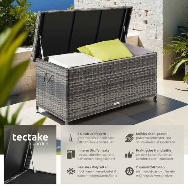 Auflagenbox tectake Kiruna 121 x 56 x 60 cm mit Rattangeflecht grau