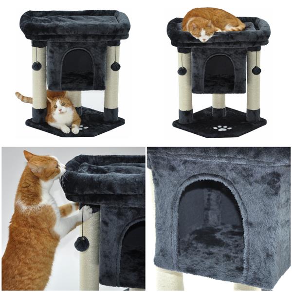 Katzen Kratzbaum 61 cm - grau mit großem Liegeplatz und Katzenhöhle