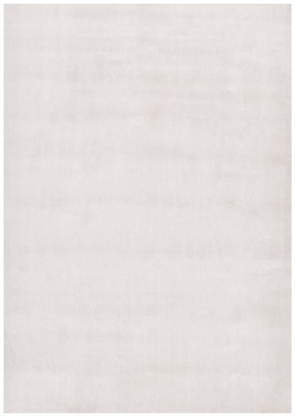 Rechteckiger Teppich in Creme mit weicher Textur.