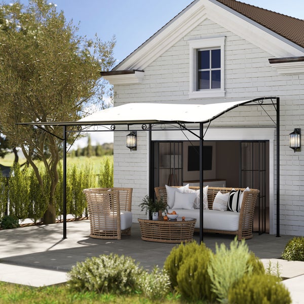 Outsunny Pergola Pavillon 3x2,5m Stahl Wasserabweisend Sonnenschutz mit verstellbares Dach Wandmontage Gartenpavillon freistehend Terrassenüberdachung Überdachung für Garten Balkon Cremeweiß
