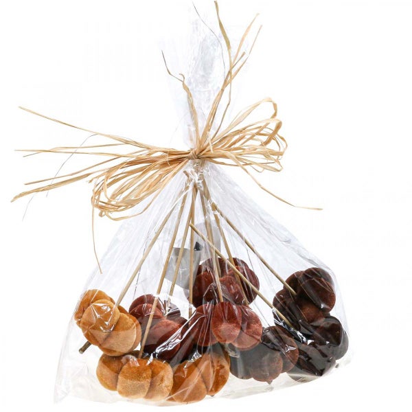 Dekorative Kürbisse am Stiel, verpackt als Geschenkidee