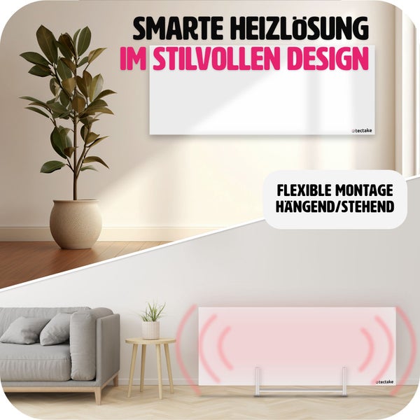 Infrarotheizung tectake  einfache Wand- oder Deckenmontage, inklusive Ständer rahmenlos mit Thermostat weiß