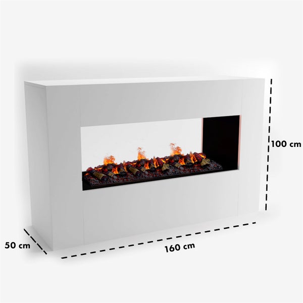 GLOW FIRE Elektrokamin 'Konsalik1000' | Wasserdampf Kamin mit OMC 1000 inkl. Holz in weiß als Raumteiler | HxBxT: 100x160x50 cm