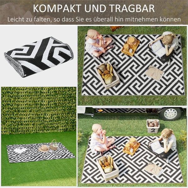 Outsunny Outdoor-Teppich, Kunststoffteppich, 121L x 182B x 0,3H cm, PP-Kunststoff, Schwarz+Weiß